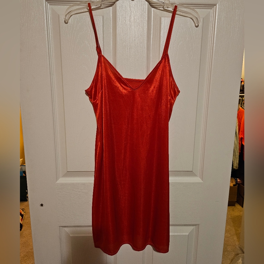 Vintage Red Orange (Tomato) Mini Slip Dress or Nighty sz L